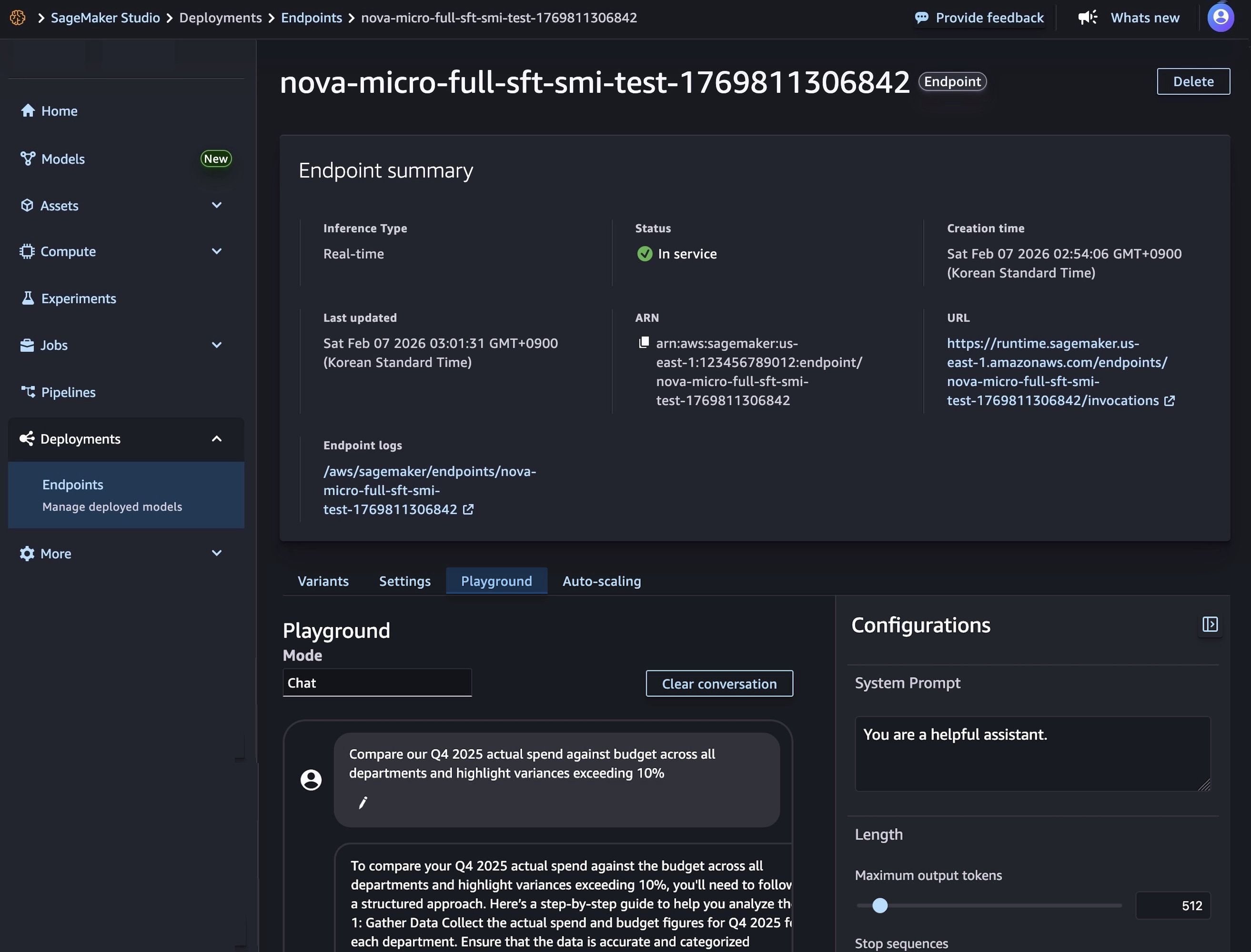 Teste no Playground do SageMaker