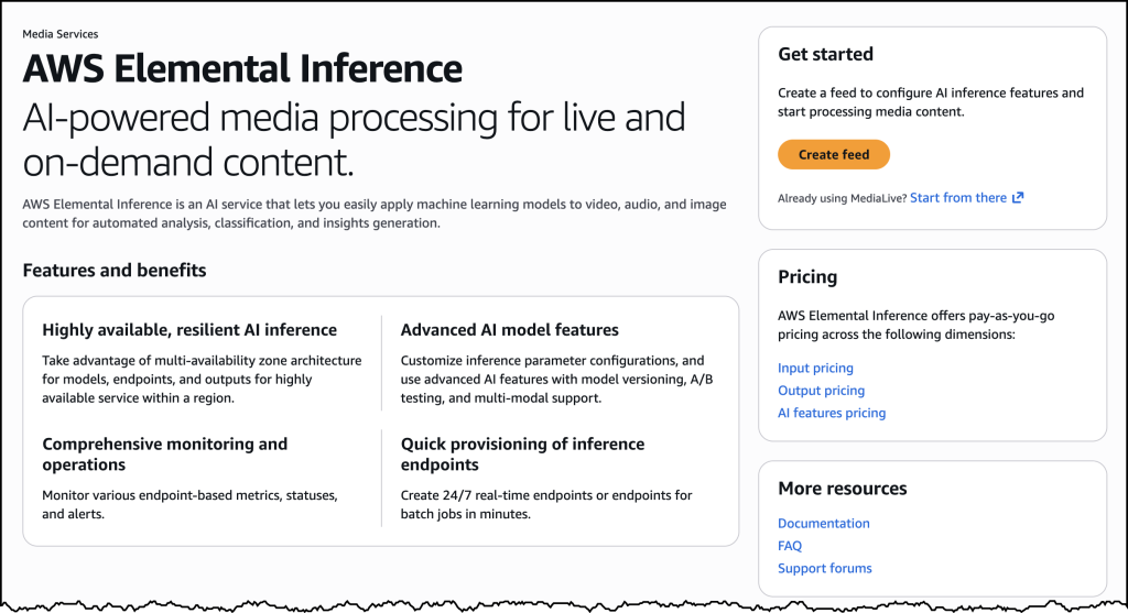 AWS Elemental Inference console