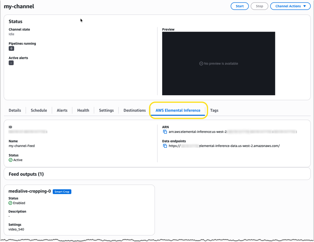 AWS MediaLive inference console - Smart Crop